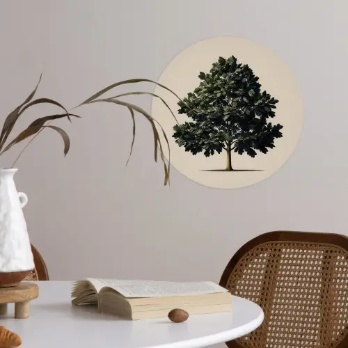 Eikenboom - Schaduw - Egaal Wandcirkel behangsticker klein -sfeer3