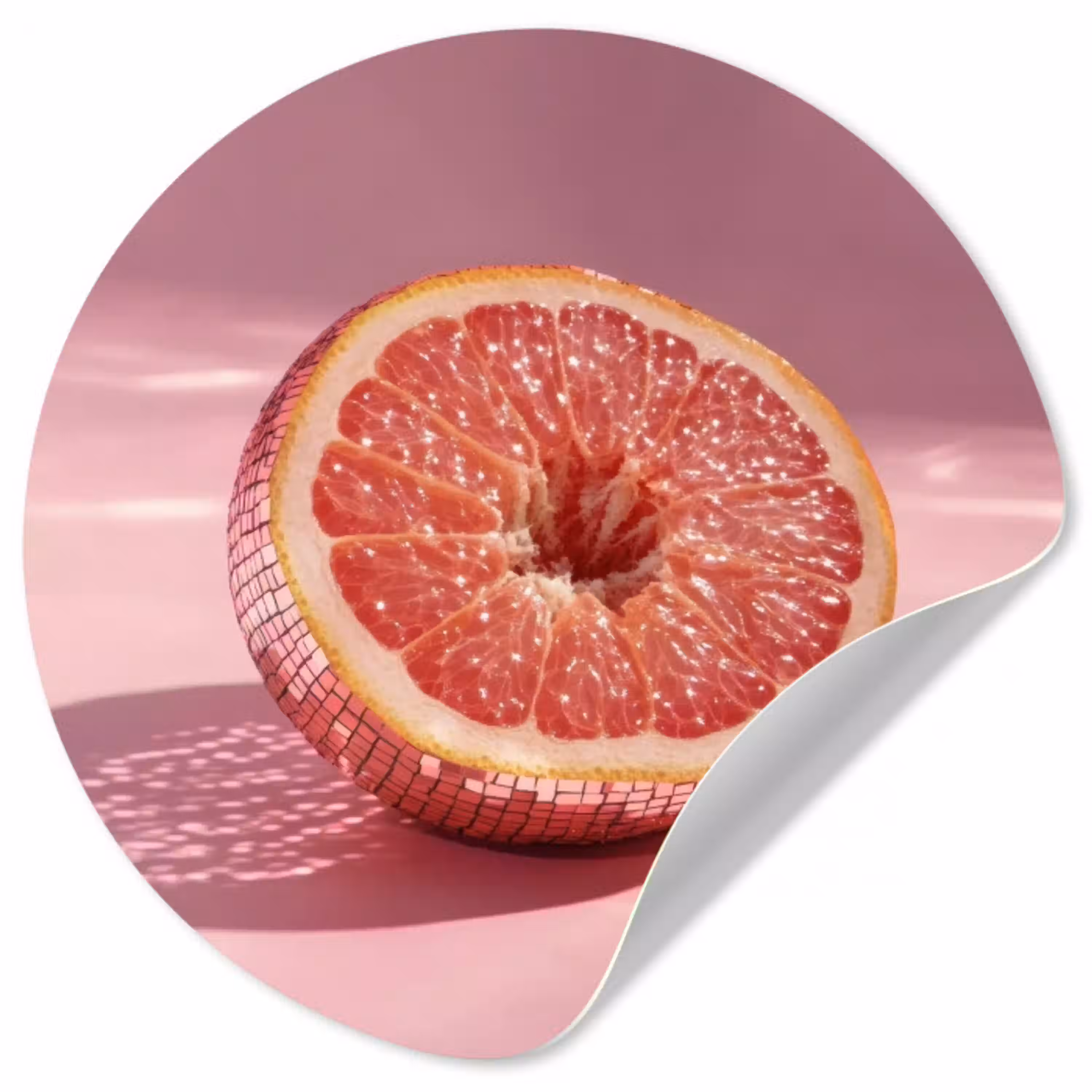 Grapefruit - Roze - Disco - Shiny Wandcirkel behangsticker klein -3d