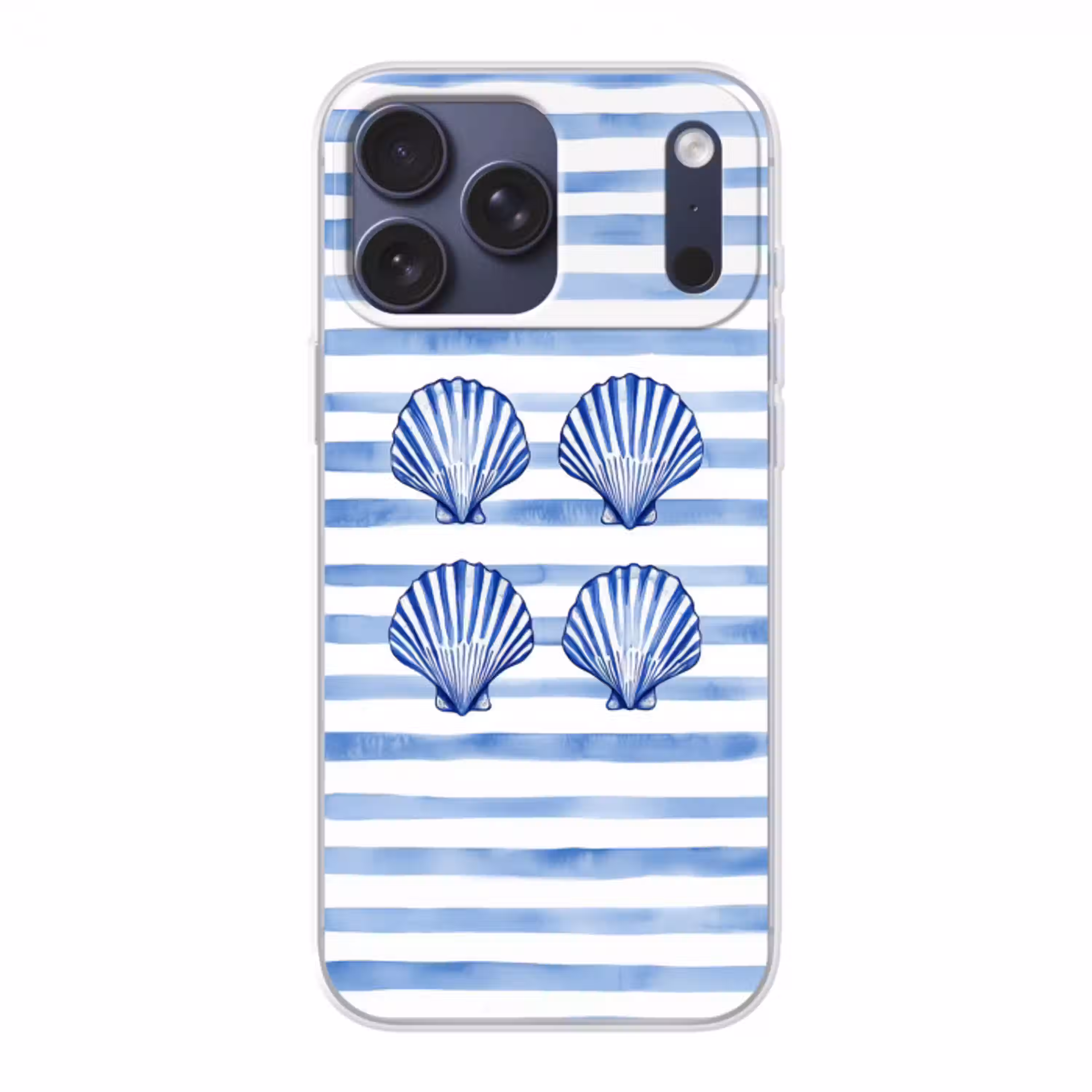 Vier schelpen - Blauw - Wit - Strepen Telefoonhoesje iPhone 17 Pro Max klein -3d
