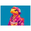 Bloemenkrans - Hagedis - Kimono - Paars poster papier klein -3d