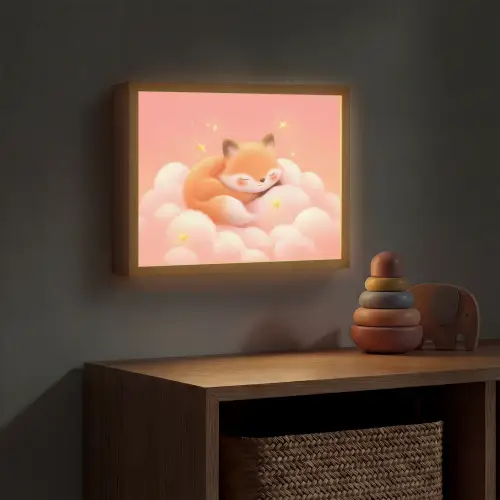Wolken - Vos - Oranje - Sterren Light Box met batterij (Wandlamp kind) middel -sfeer5_kind