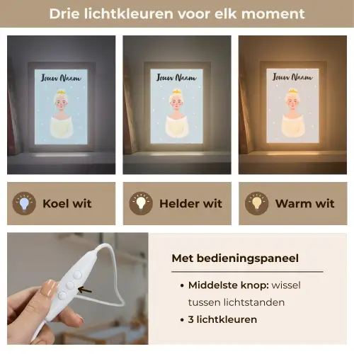 Stippen - Prinses - Kroon - Blond Light Box met kabel (Kinderlampje) klein -USP_lichtkleurNL
