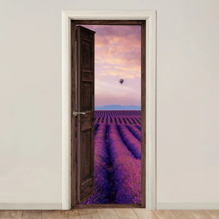 Doorkijk - Lavendel - Bloemen - Paars deurposter klein -3d_beige