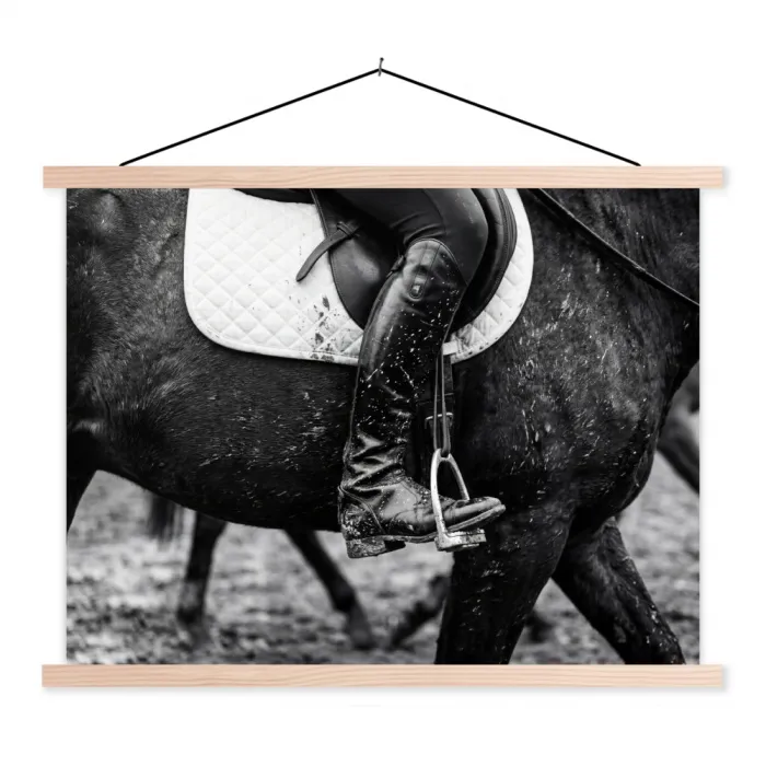 Paard - Sport - Zwart - Wit textielposter latten blank klein -3d