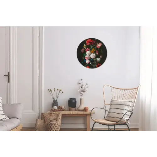 Stilleven met bloemen in een glazen vaas - Schilderij van Jan Davidsz. de Heem Wandcirkel aluminium klein -woonkamer