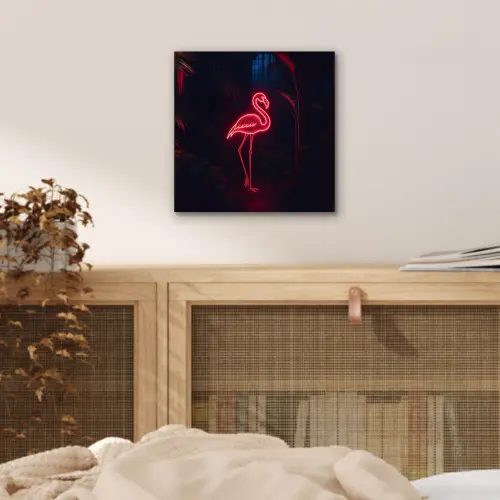 Flamingo - Roze - Neon - Licht aluminium wit klein -sfeer3