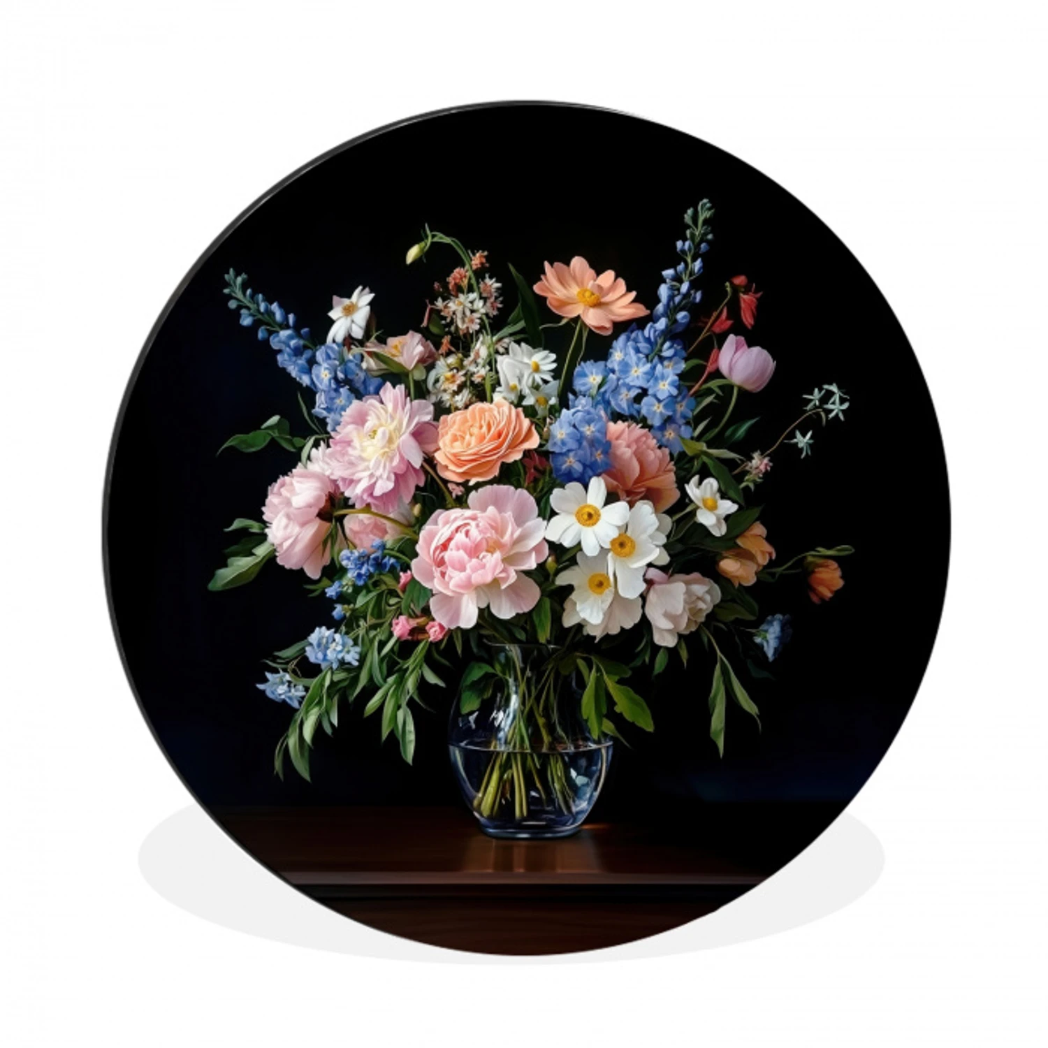Pastel - Bloemen - Glazen - Vaas Wandcirkel aluminium klein -3d