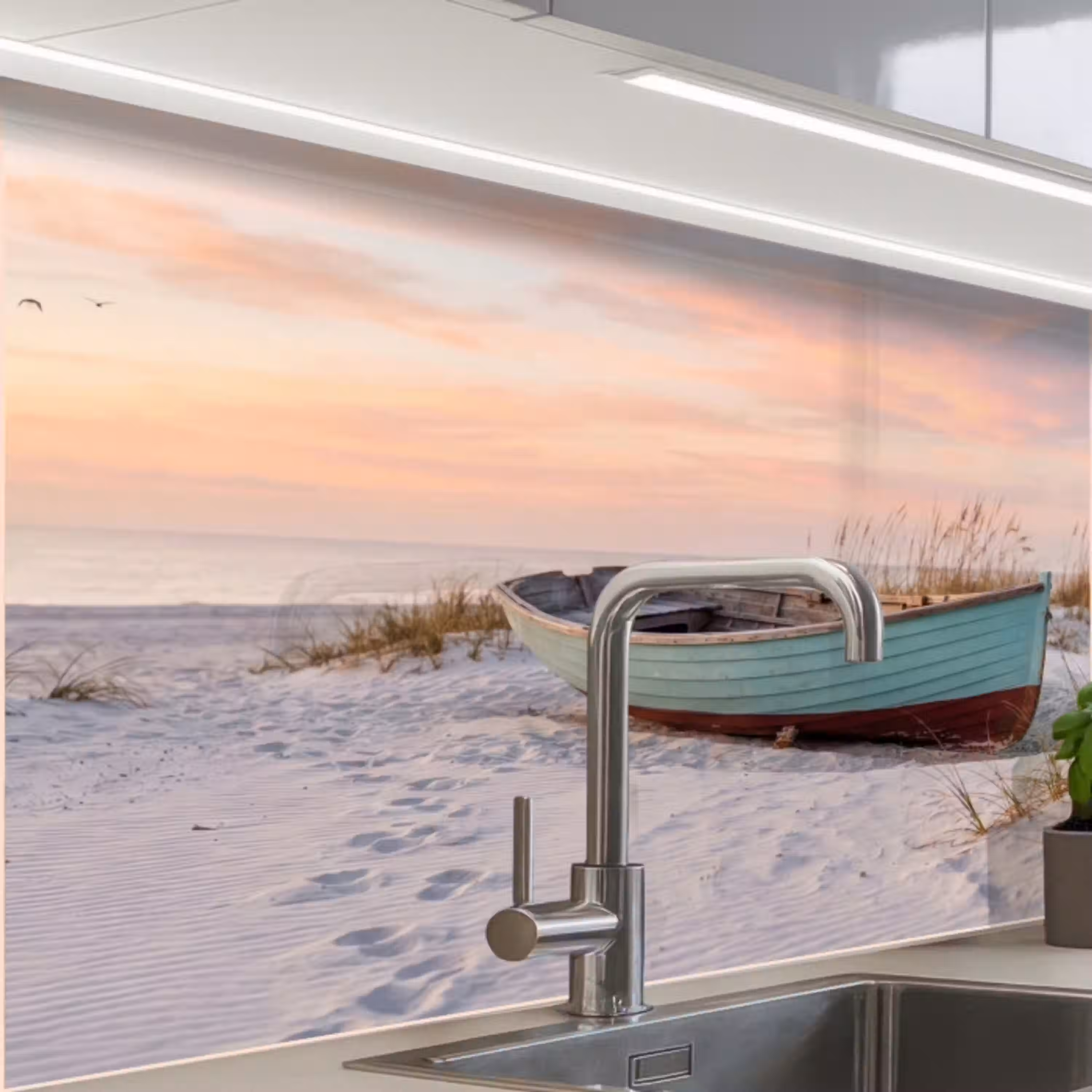 Rustiek - Roeiboot - Zandstrand keuken achterwand 2 middel -zzzz3d_schuin