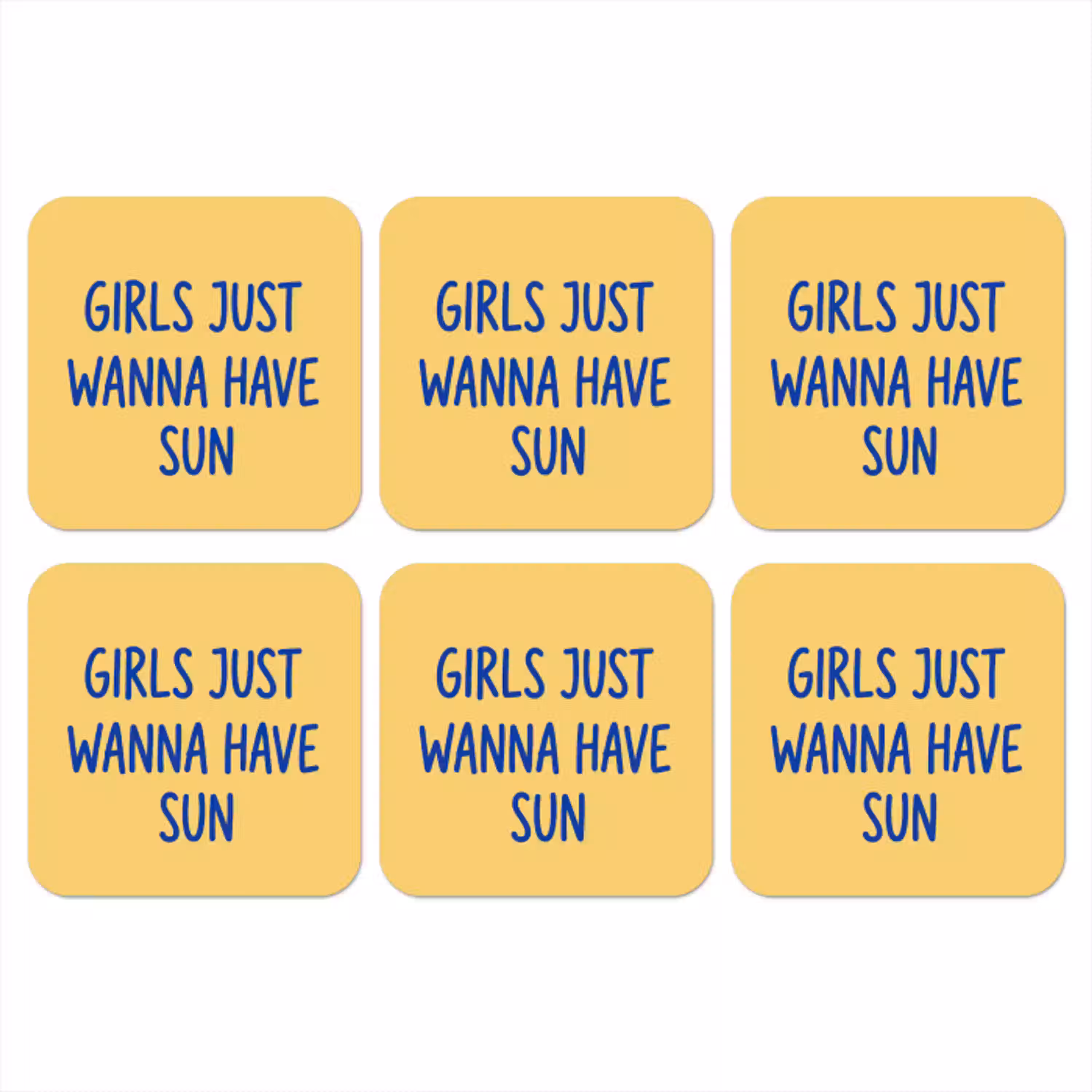Tekst - Zon - Zomer - Modern - Geel onderzetter kurk middel -3d
