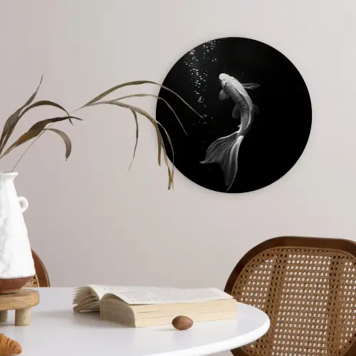 Koi - Vis - Wit - Zwart Wandcirkel plexiglas klein -sfeer4