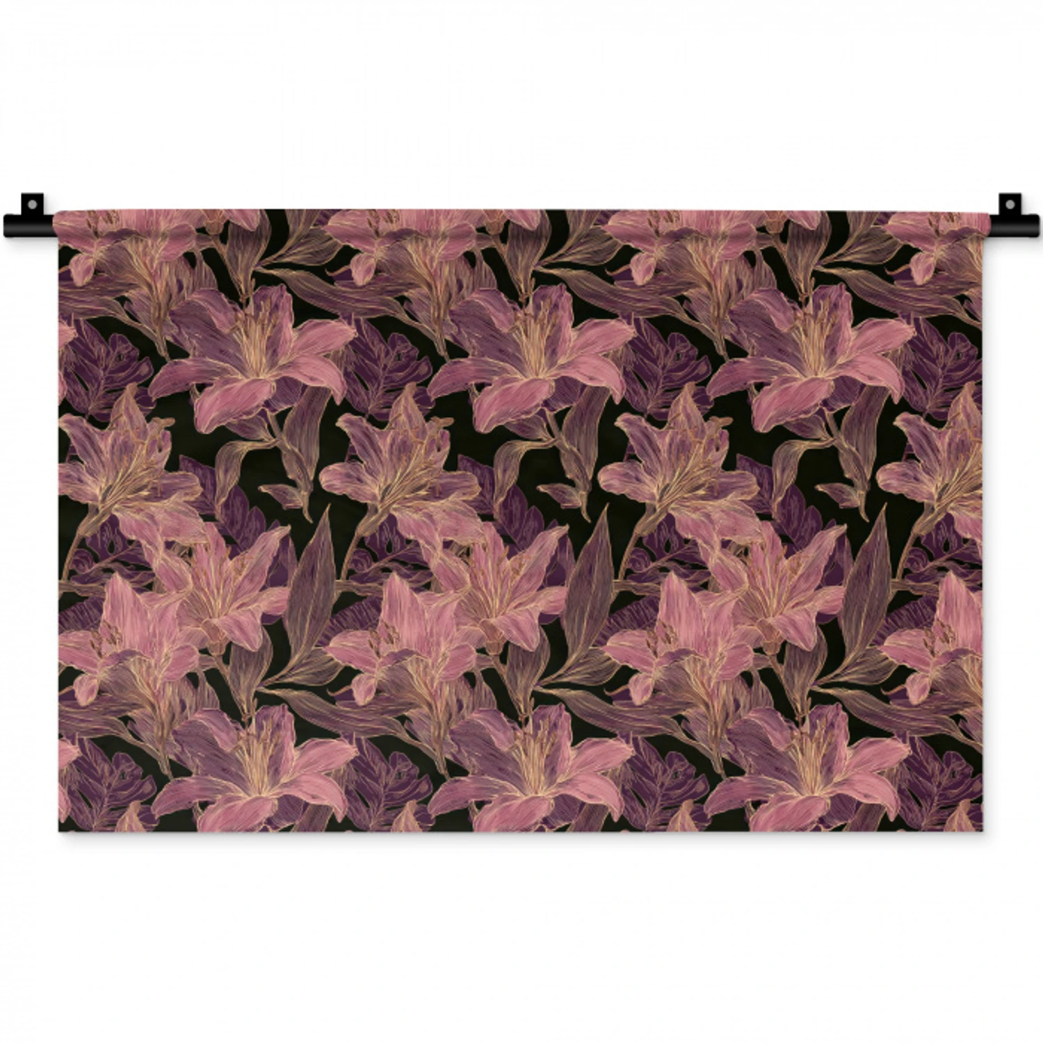 Lelies - Patroon - Paars - Goud Wandkleed katoen klein 269 -zz3d