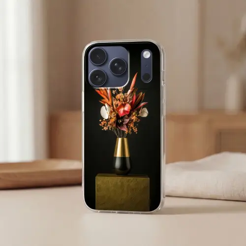 Exotisch - Boeket - Vaas - Goud Telefoonhoesje iPhone 17 Pro klein -sfeer2