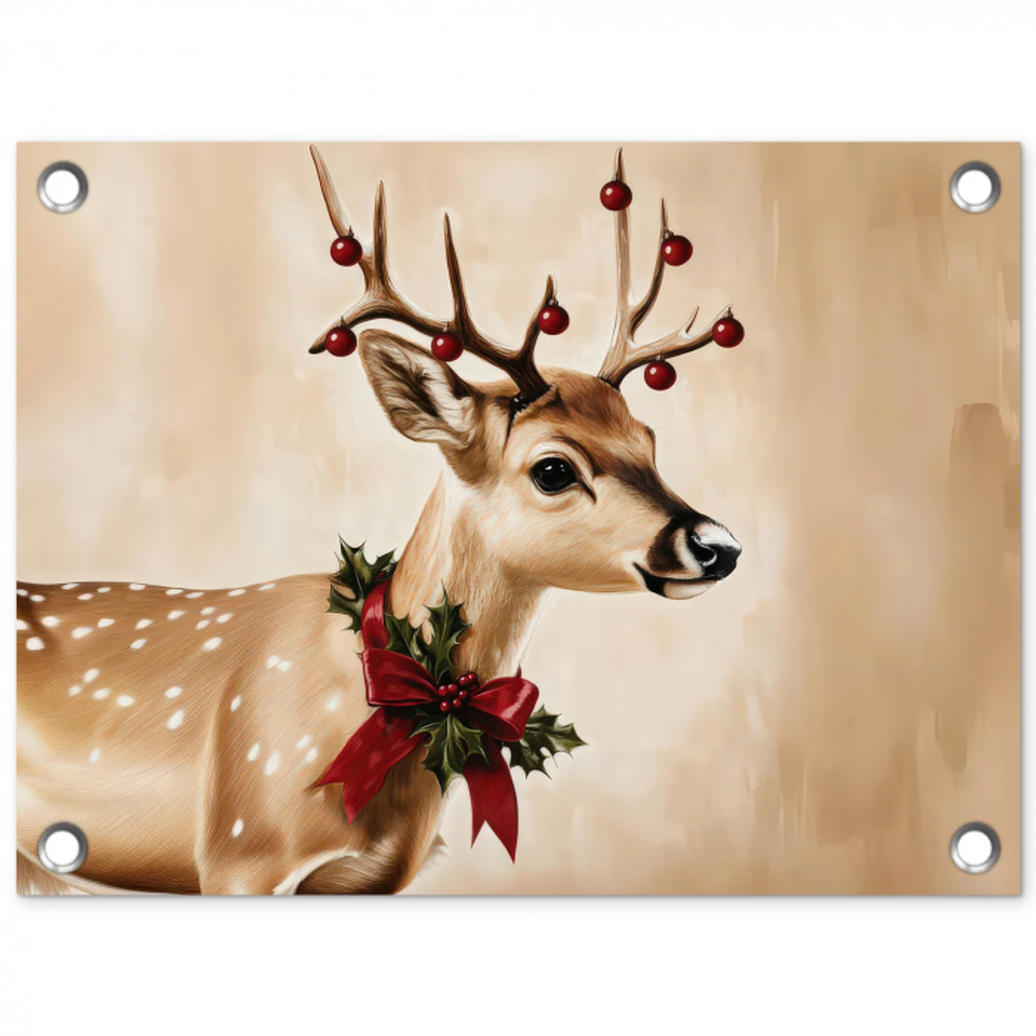 Gewei - Kerst - Rendier - Rood tuinposter los doek klein -3d