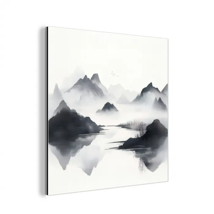 Bergen - Mistig - Water - Wit aluminium wit klein -3d