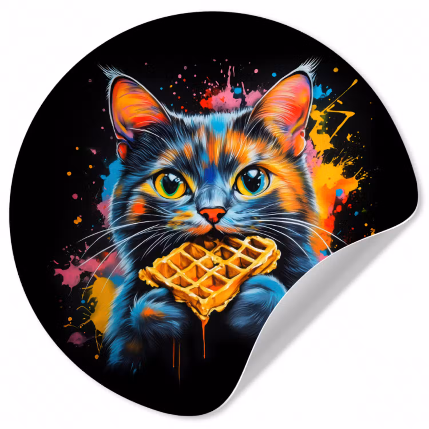 Runde Tapete - Katze - Graffiti - Bunt - Waffel - Essen