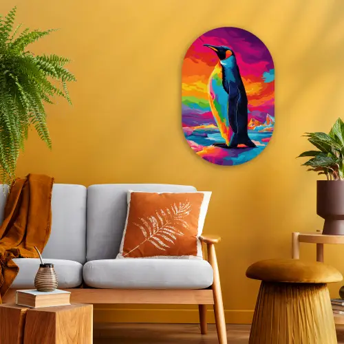 Ijsschots - Pinguïn - Abstract - Lucht Wandcirkel Ovaal Forex klein -sfeer4