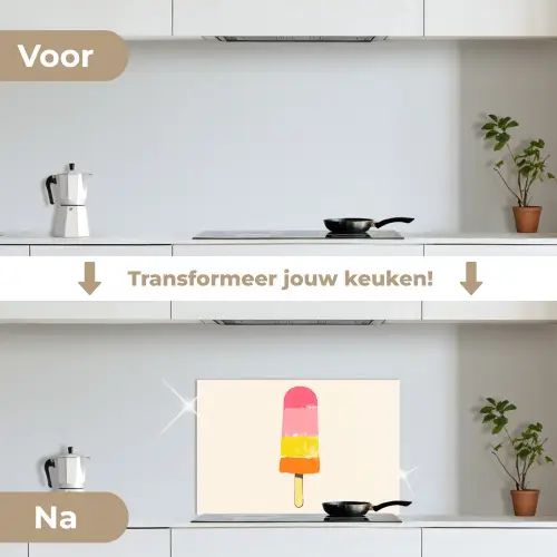 Waterijsje - Retro - Stokje - Roze keuken achterwand spatscherm klein -voor_na_NL