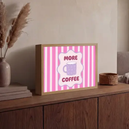 More coffee - Roze - Paars - Strepen - Mok Light Box met batterij (Wandlamp) middel -sfeer2
