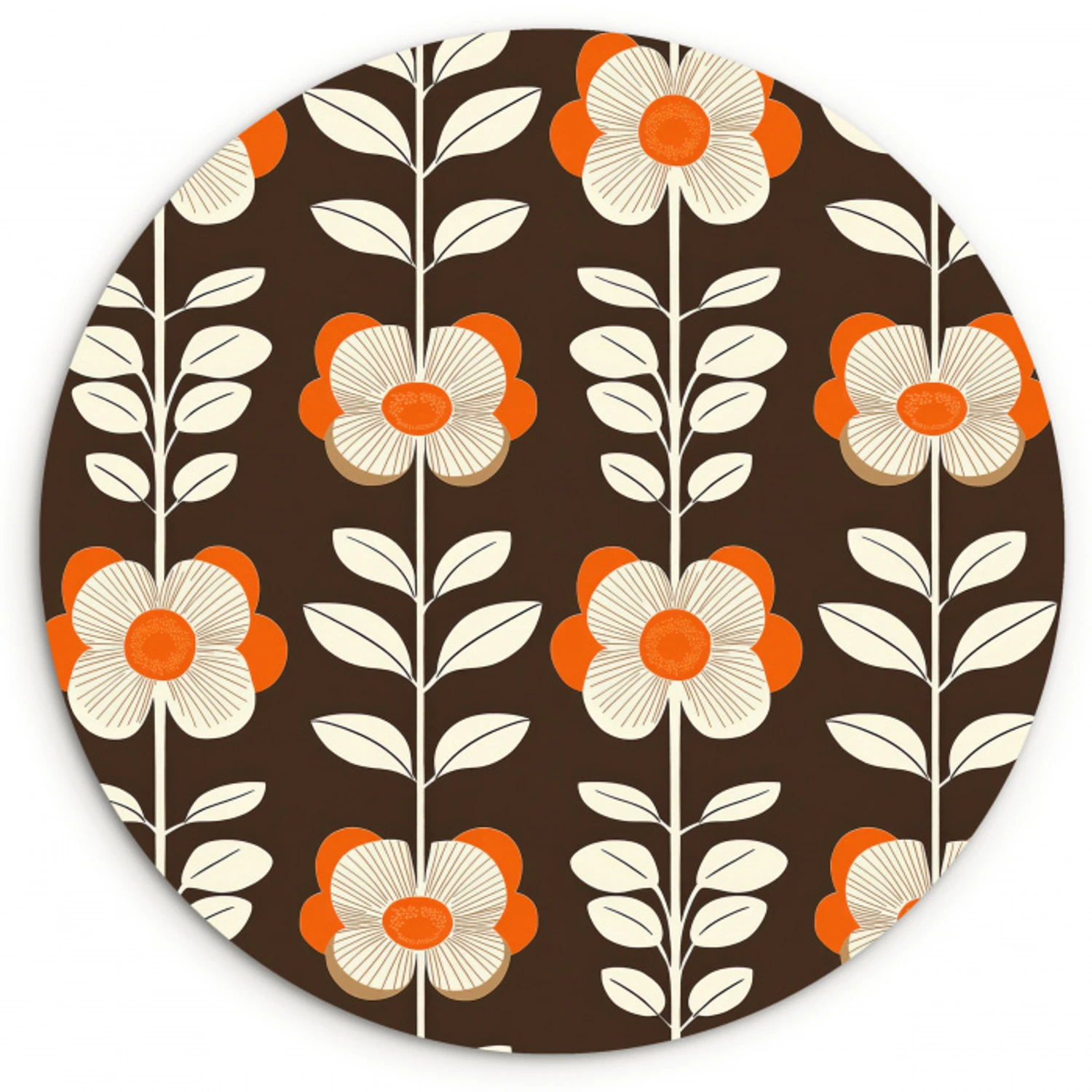 Bloemen - Retro - Bruin Wandcirkel kunststof plaat 5mm dik klein 188 -3d