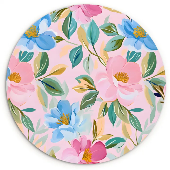 Blauw - Roze - Bloemen Wandcirkel plexiglas klein -3d