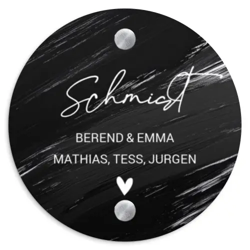 Zwart verftextuur - Sierlijk Naambord Rond klein -3d
