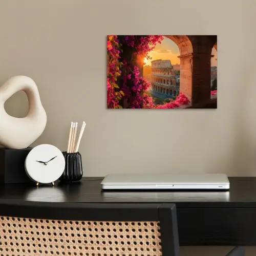 Colosseum - Rome - Roze Bloemen poster papier klein -sfeer1