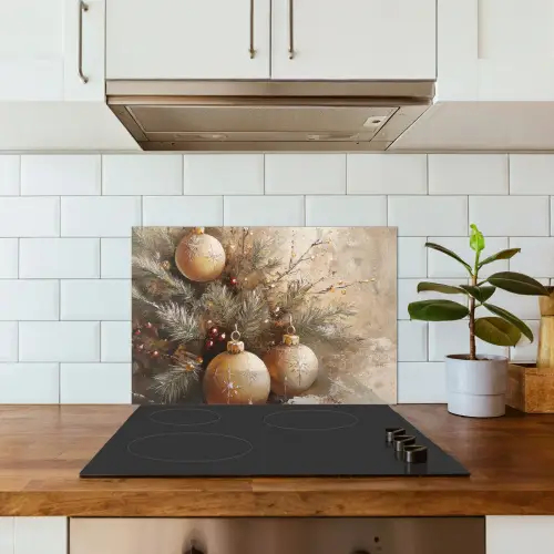 Kerst - Kerstballen - Beige - Goud keuken achterwand spatscherm klein -sfeer2