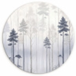 Bos - Bomen - Mist - Natuur - Illustratie - Grijs Wandcirkel kunststof plaat 5mm dik klein -3d