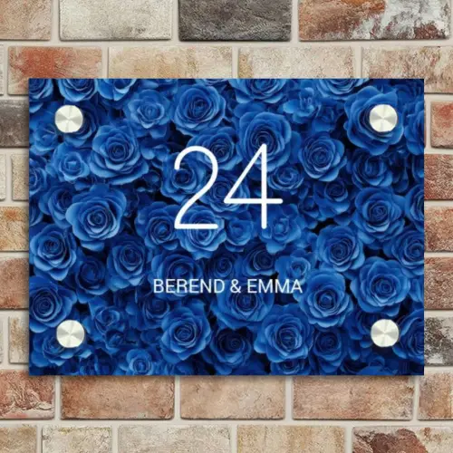 Blauwe rozen - Klassiek Naambord Rechthoek middel -sfeer3