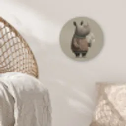 Neushoorn - Witte bloemen - Lief Akoestische PET Vilt - Rond klein -sfeer4