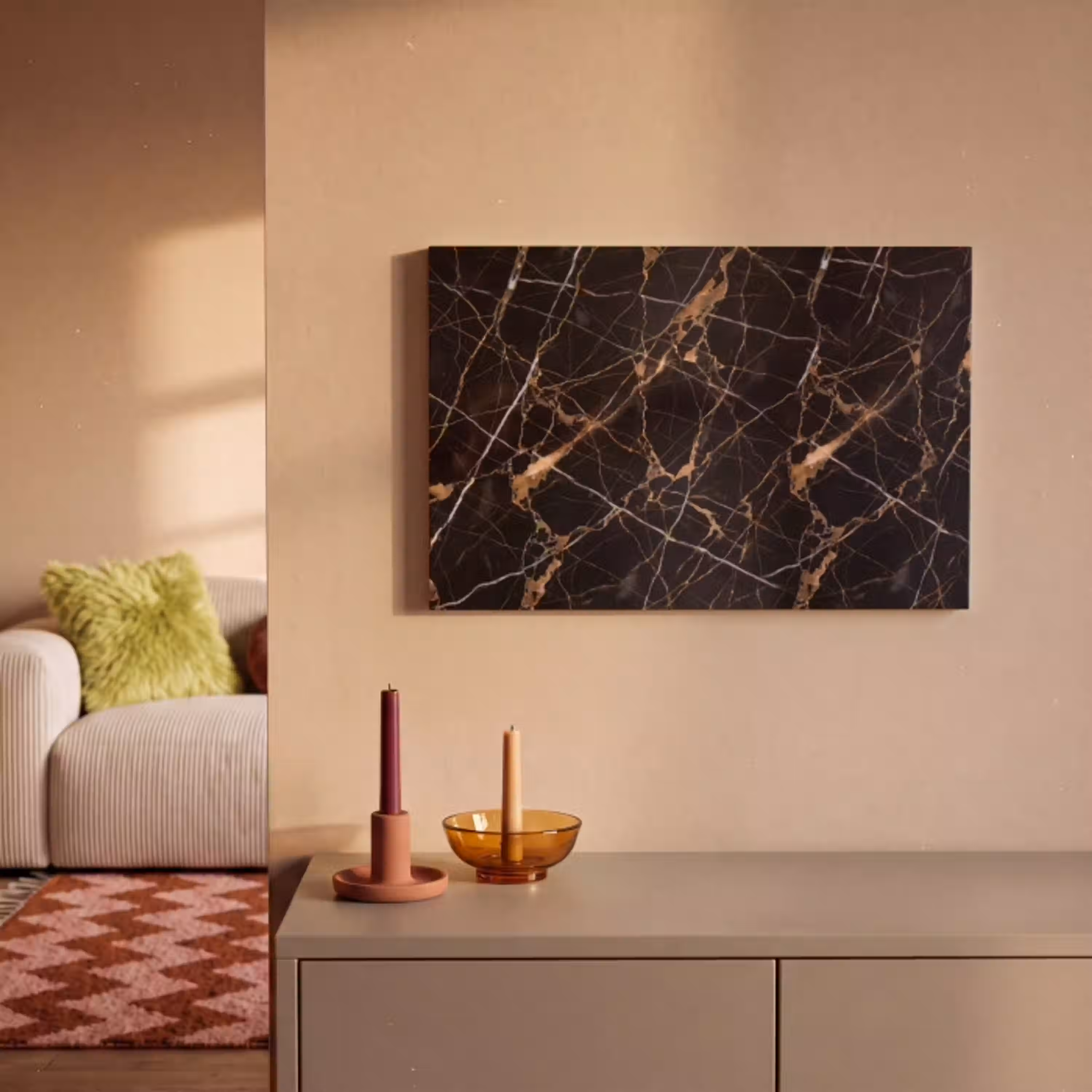 Marmer - Goud - Abstract - Zwart canvas 2cm klein -sfeer1