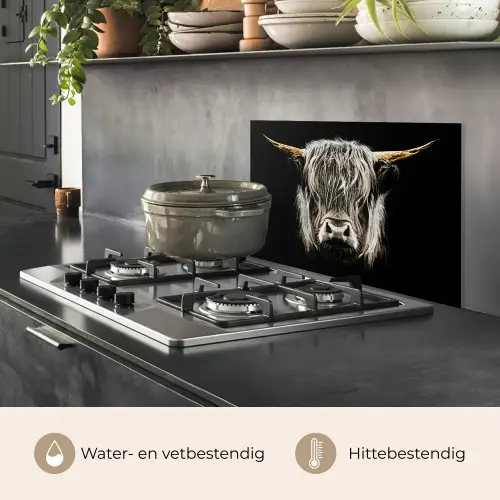 Schotse hooglander - Goud - Hoorns - Zwart wit - Koe - Dieren keuken achterwand spatscherm klein -usp_NL