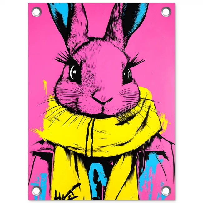 Konijn - Felroze - Sjaal - Abstract tuinposter los doek klein -3d