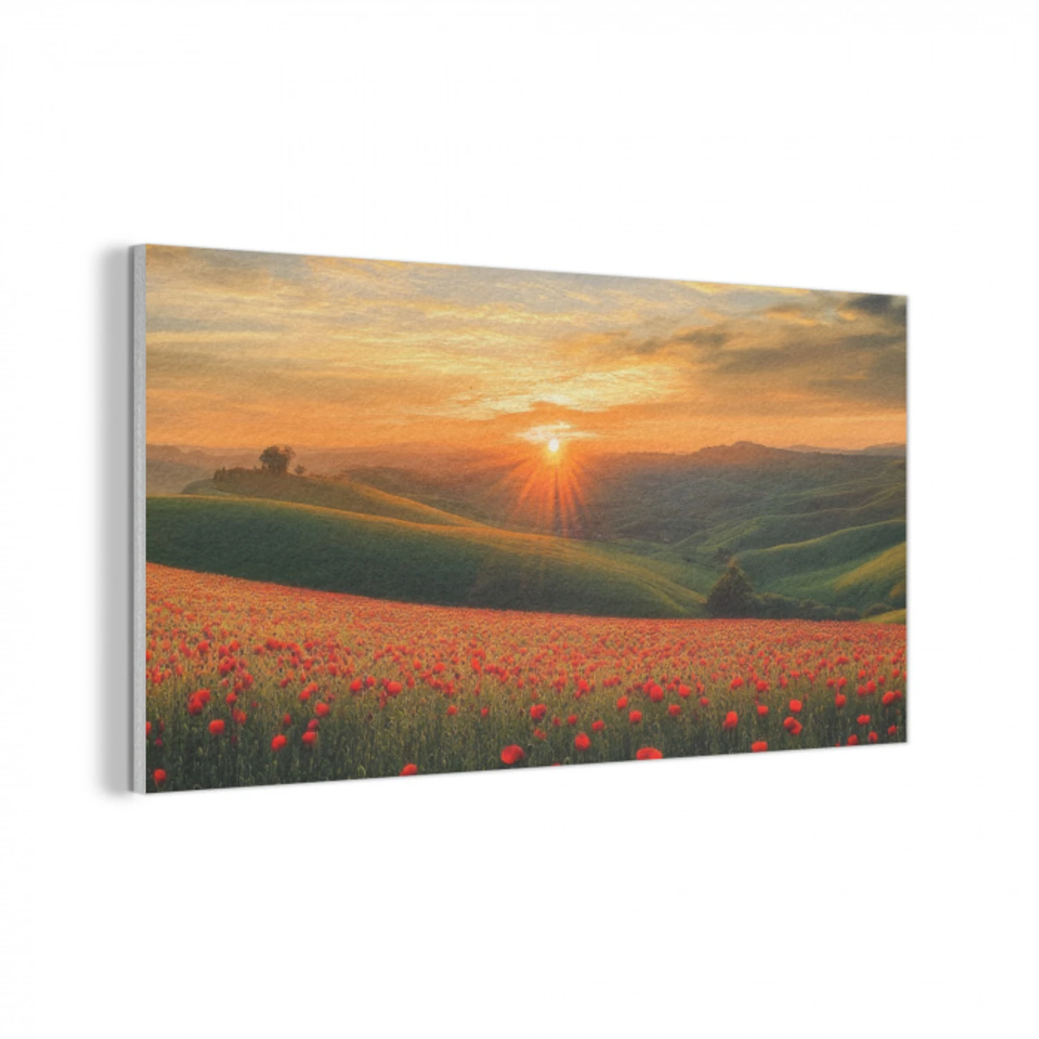 Klaprozen - Bloemen - Heuvels - Zonsondergang PET vilt middel -3d