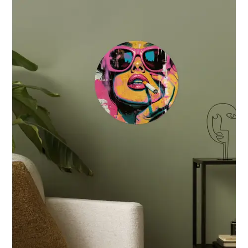 Portret - Vrouw - Abstract - Zonnebril Wandcirkel behangsticker klein -sfeer2