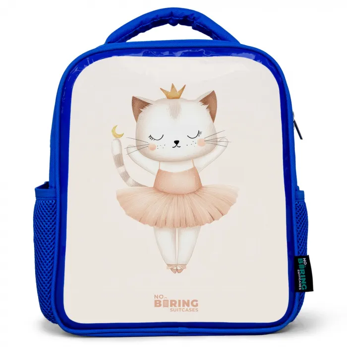 Ballerina kitten in beige kleuren Kinderrugzak - Blauw middel -3d