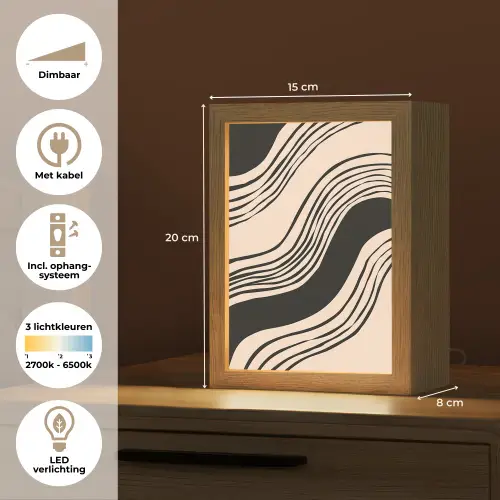 Golven - Zwart - Zandkleur Light Box met kabel (Tafellamp) klein -USP_NL