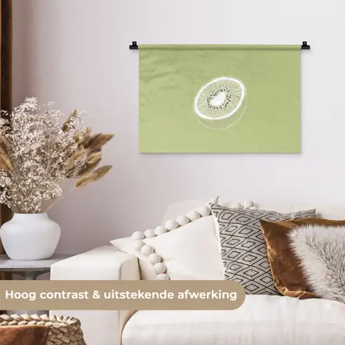 Kiwi - Lijntekening - Minimalistisch - Groen Wandkleed katoen klein -sfeer1