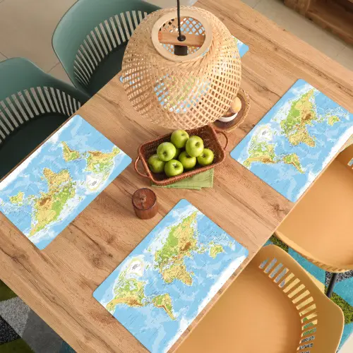 Wereldkaart - Staatkundig - Blauw - Aarde - Educatief Placemat vinyl groot -zzsfeer5_Kitchenyeah-website