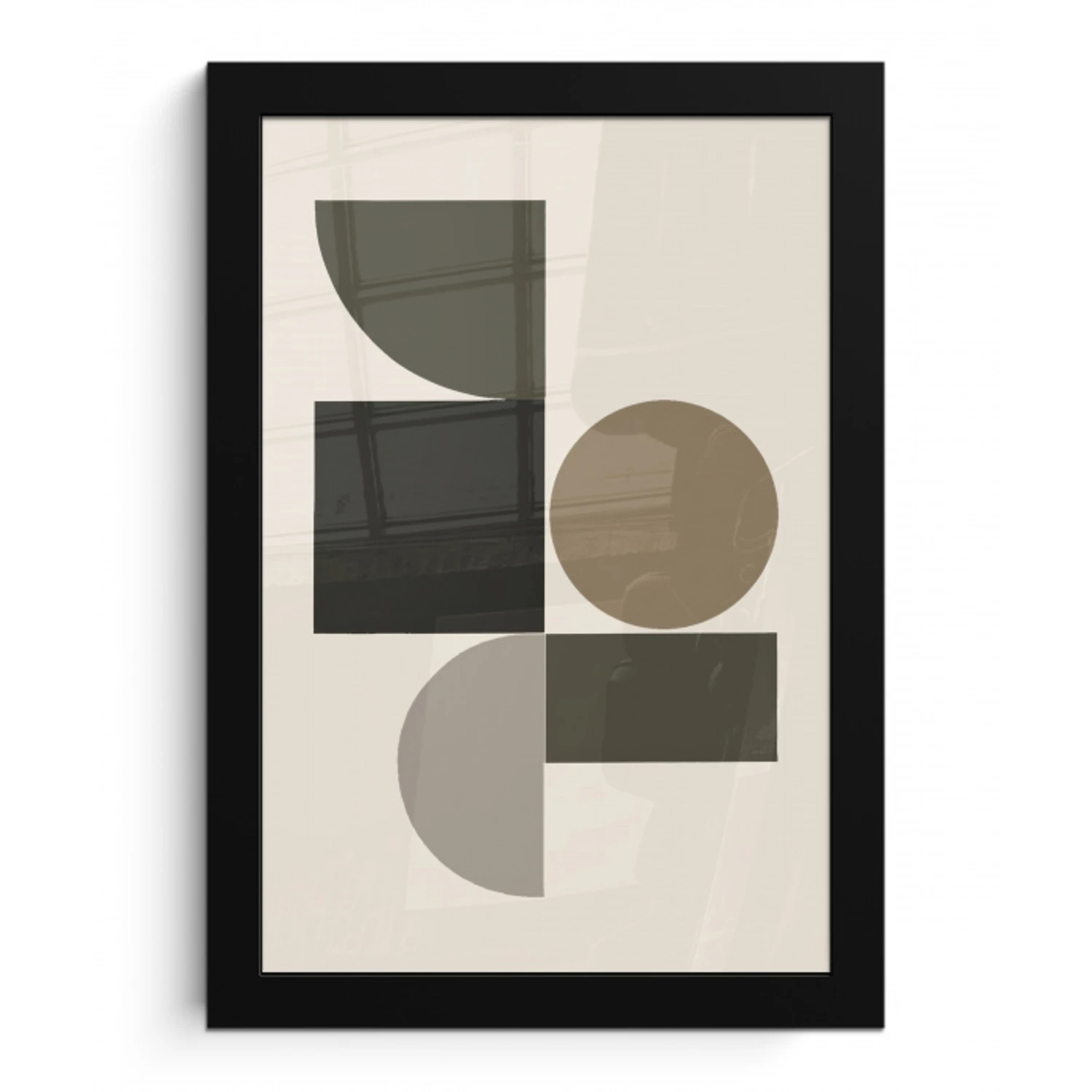Aardetinten - Abstracte compositie - Eenvoudige vormen fotolijst zwart zonder passe partout klein -3d