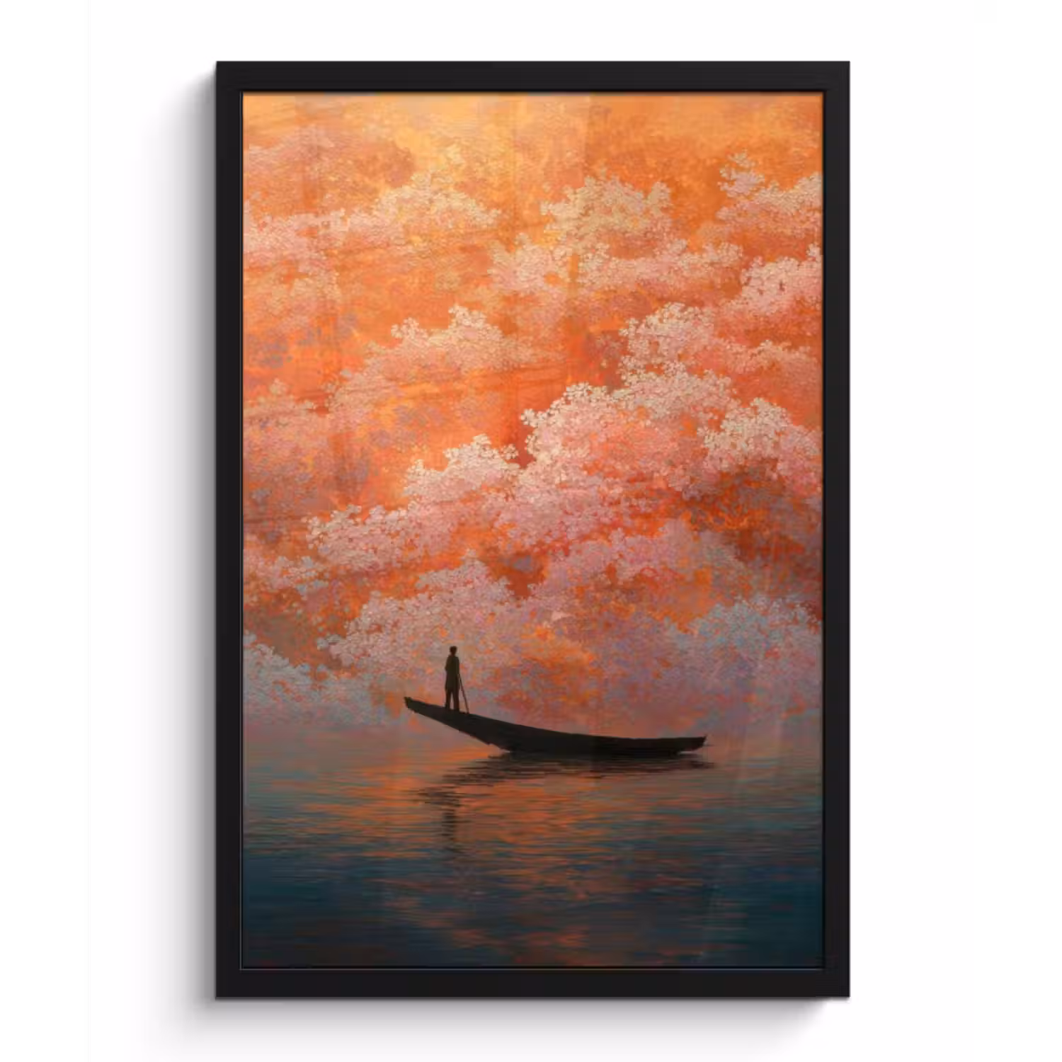 Poster met lijst - Zee - Boot - Wolken - Oranje