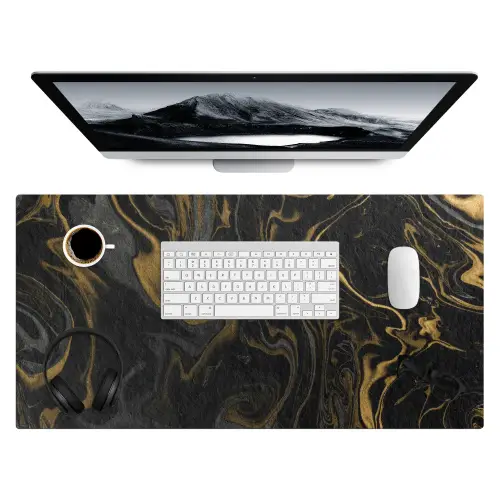 Marmer - Textuur - Grijs - Goud - Marmerlook - Luxe Muismat XXL klein -3d