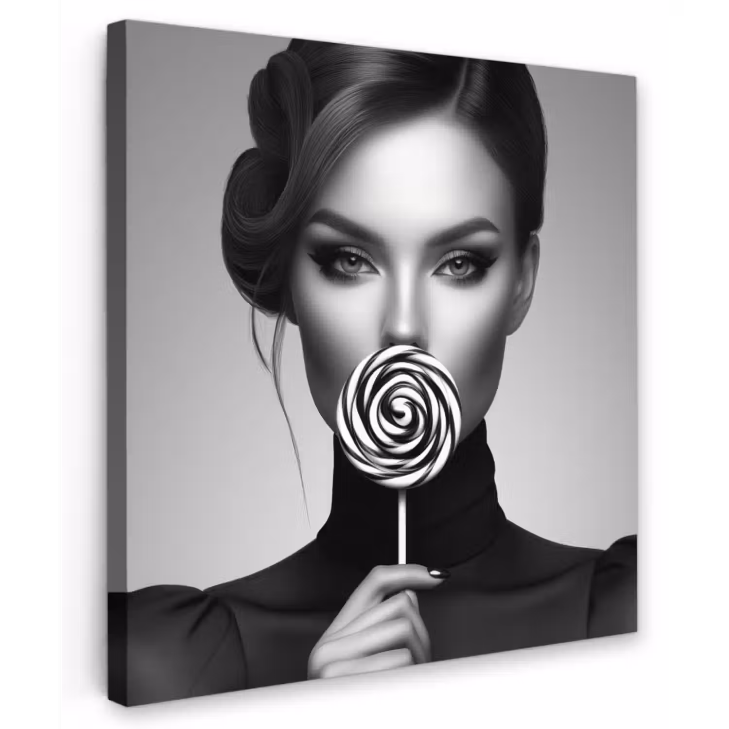 Canvas schilderij - Vrouw - Lolly - Zwart