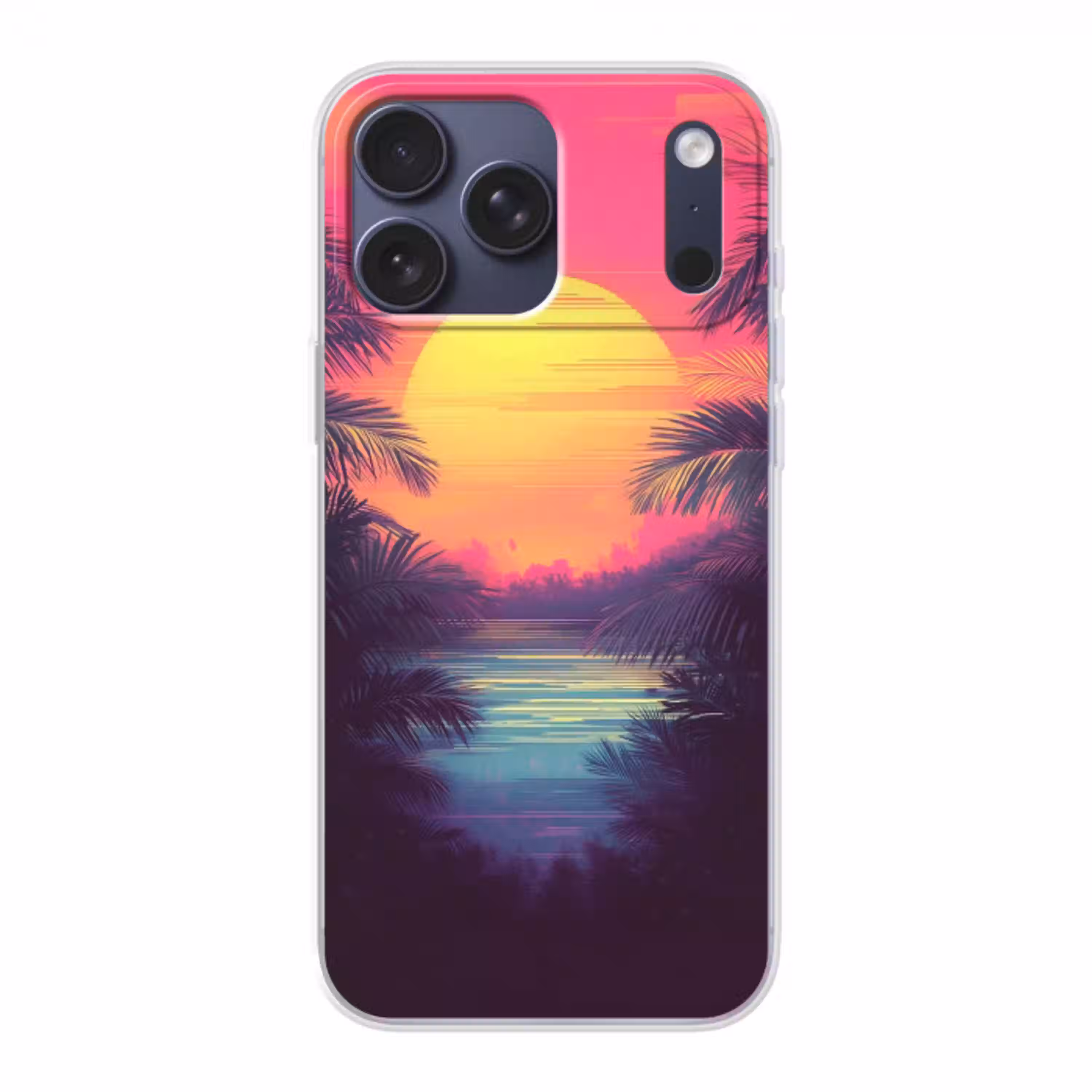 Zon - Geel - Palmbomen - Tropisch Telefoonhoesje iPhone 17 Pro Max klein -3d