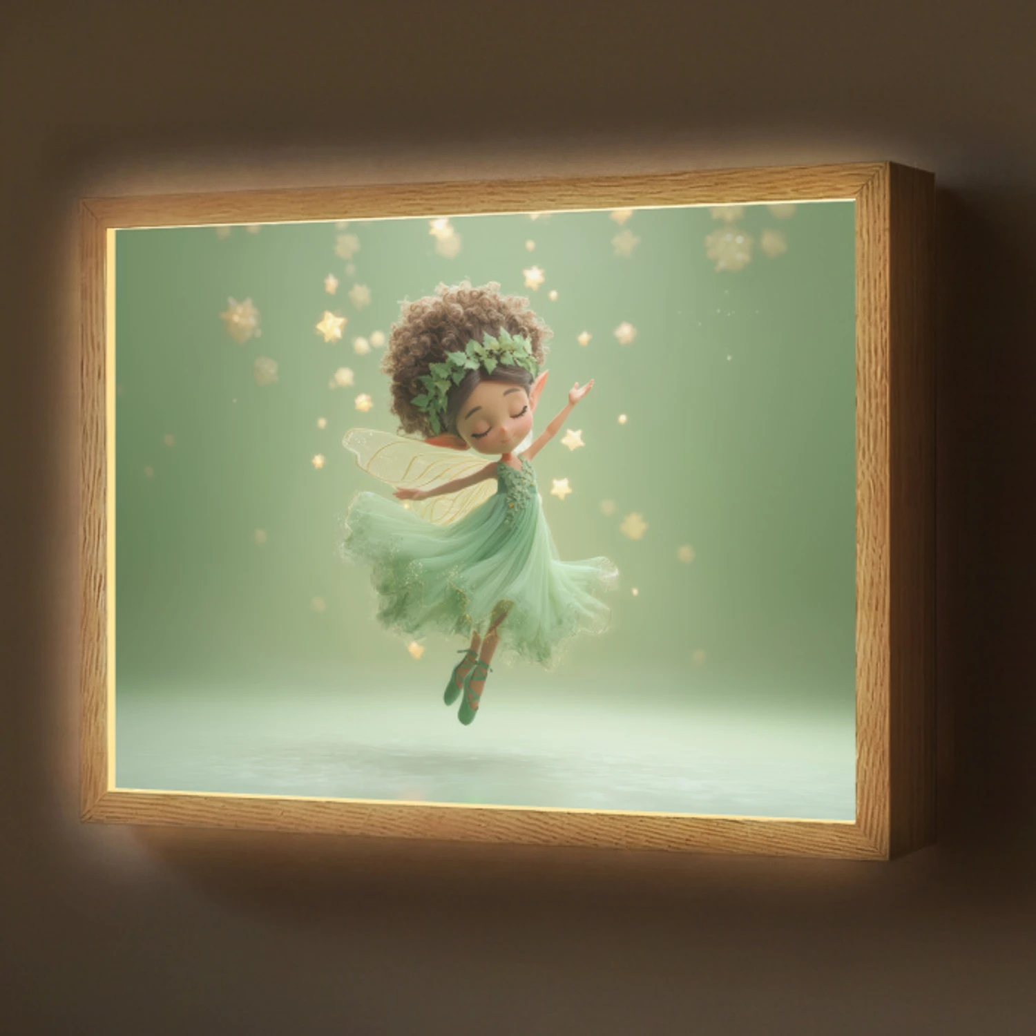 Fee - Groen - Sprookje - Sterren Light Box met batterij (Wandlamp) middel -z3d_website
