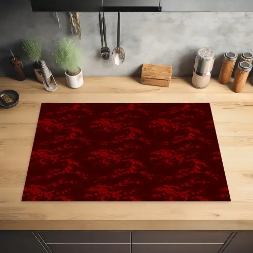 Bloemen - Donkerrood - Patroon Inductie beschermer vinyl 3mm klein 276 -sfeer5