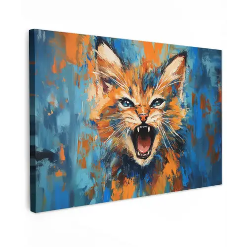 Kat - Kleurrijk - Oranje - Blauw canvas 2cm klein -z3d