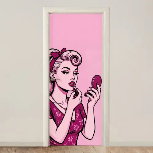 Vintage - Vrouw - Roze deurposter klein -3d_beige