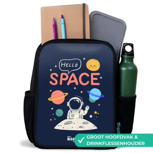 Astronaut - Quote - Planeten - Sterren Rugzak - Zwart middel -inhoud_NL