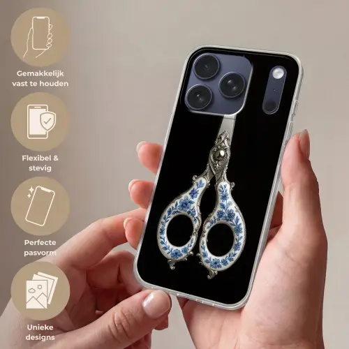 Schaar - Delfts blauw - Zwart Telefoonhoesje iPhone 17 Pro klein -sfeer3_NL